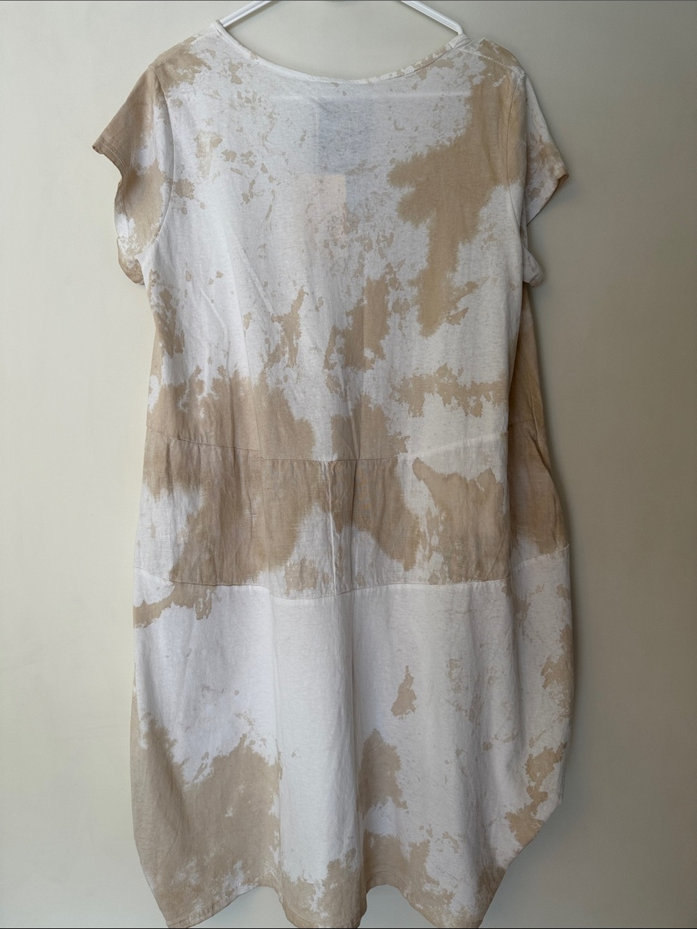Liabella Italian Linen Cotton Dress S Neutral Beige White Tie Dye Cocoon - Picture 3 of 11